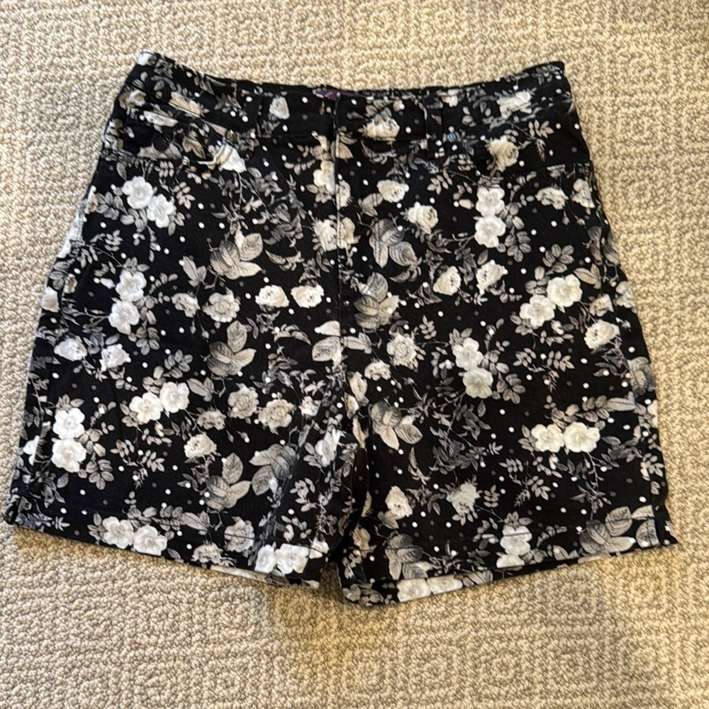 Vintage Vibe Denim Black and White Floral Jean Shorts